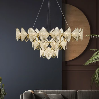 Pós-moderno da luz de cristal de luxo lâmpada designer do modelo de sala de sala de estar, sala de jantar, quarto de villa atmosférica Americana Lustre