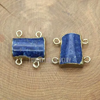 PC12244 pedra preciosa Natural Lapis Lazuli Conector de Jóias de Cobre Banhados a Ouro Pingente de Lápis-Lazúli Trapézio Pingente 22x18 mm