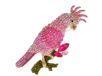 Mulheres De Ouro Tom De Strass Rosa Tropical Papagaio Cacatua Pássaro Broche Pin