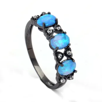 Opala Anéis para as Mulheres, azul royal, natural de pedra do Anel de Opalas de ouro Preto, cor-de Vendas de Jóias de Moda de Casamento noivado anel de dedo