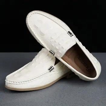 Vanmie Casuais Sapatos de Sapatos de Deslizar Sobre Sapatos para os Homens do sexo Masculino Condução Sapatos de Crocodilo Branco Padrão Luxo Homem Vestido de Sapatos