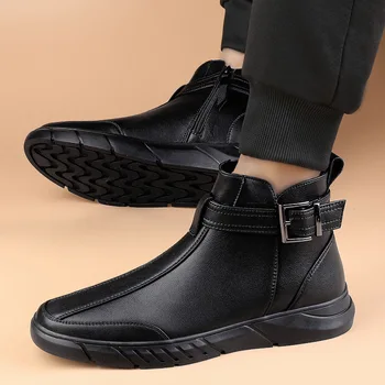 Dos Homens novos Sapatos de Inverno Quente e Confortável, antiderrapante Homens Inverno Botas de Pelúcia Quentes de Homens Botas de Couro Impermeável de Tênis
