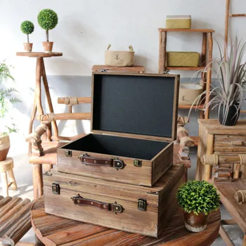 vintage retro por grosso de madeira decorativos caixa de mala de viagem