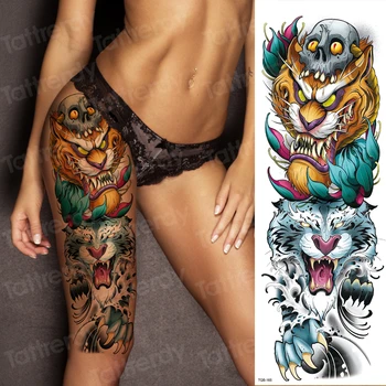 sexy tatuagem temporária grandes mulheres de perna coxa adesivos corpo de tatoo para meninas meninos dragon tiger crânio manga do braço padrão de tatuagem grande