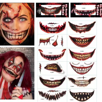 Halloween Tatuagens Temporárias Kit 12pcs de Halloween Maquiagem de Palhaço Cara Adesivos Corpo de Halloween Rosto, Corpo Maquiagem Waterproof Realista