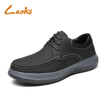 Laoks Homens Casual de Couro, Sapatos de Couro de Lace-up de Deslizamento de Absorção de Choque Confortáveis Sapatos de Couro de Homens, feitos à mão L017