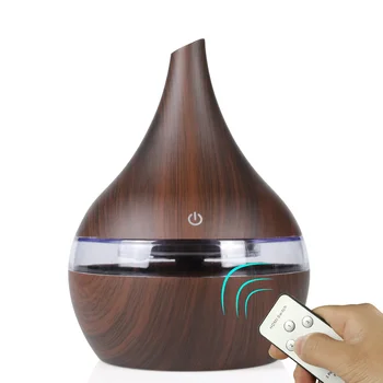 Grão de madeira Óleo Essencial Difusor Ultra-sônico de 300ML Umidificador Aroma Familiar Difusor de Aromaterapia Fabricante de Neblina com leds