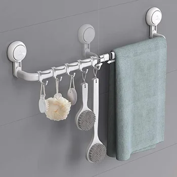 Toalheiro sem perfurar wc, casa de banho ventosa gancho de toalha, prateleira de parede-montado barra de toalha de acabamento rack banheira de armazenamento