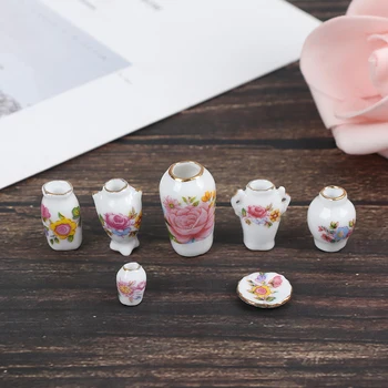 Nova Chegada de 1 a 2,5 cm 7 Pcs Mini 1:12 Casa de bonecas em Miniatura de Porcelana Vaso de Flor casinha de Bonecas Acessórios