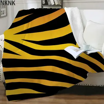 NKNK Brank Faixa de Manta de Zebra Colcha Para Cama de Gradiente de Pelúcia Jogar Cobertor Amarelo Impressão 3D Sherpa Cobertor de Moda Premium