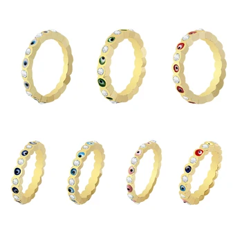 Sorte Turco Azul Do Olho Mau, Zircão Anéis Para As Mulheres Do Vintage Colorido Esmalte Demônio De Olhos Anéis De Dedo De Jóia Do Partido