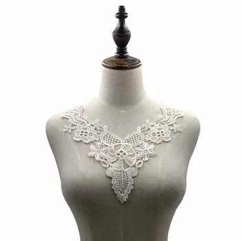 5Pcs Vestido de Noiva Acessórios de Bordado da Gola de Renda Applique Tecido Branco Guarnições DIY de Costura, Artesanato