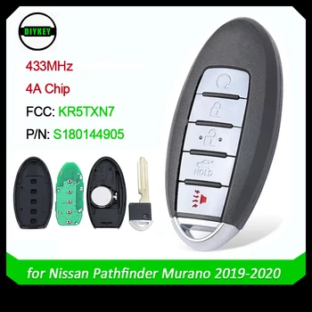DIYKEY Smart Remote Chave do Carro Com 4+1 5 Botões para Nissan Pathfinder Murano 2019 2020 Fob S180144905 433.92 MHz FCC ID: KR5TXN7