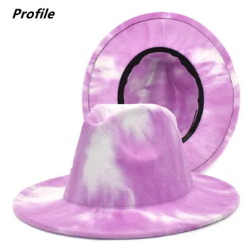 Clássico chapéu Fedora gradiente de cor, estilo tie-dye padrão irregular chapéu unisex pintado à mão, chapéu de feltro chapéu de inverno por grosso e a reta