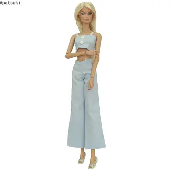 A luz Azul da Senhora do Escritório Boneca de Moda de Roupas para a Boneca Barbie Roupa 1/6 Bonecas Acessórios Colete de Perna Larga Calças Calças de Brinquedos