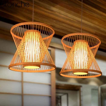 Japonesa De Bambu Led Dispositivos Elétricos De Luzes Pingente Sala Vintage Hanging Lamp Restaurante Loft Em Casa De Decoração De Suspensão Da Luminária E27