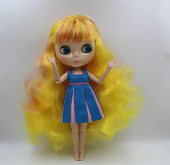 Blygirl Blyth boneca Amarelo vermelho franja misto de cabelo encaracolado nude boneco de 30cm do órgão conjunto 19 conjunta DIY boneca pode alterar a maquiagem brinquedos de presente