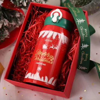 350ml de Natal de garrafa térmica copa caixa de presente de Ano Novo, presentes aço Inox garrafa térmica copo tampa de mola criativa desenhos animados copa presente de Natal