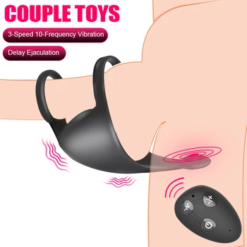 Anel Peniano Vibratório Ejaculação Retardada Por Alguns Períneo Massagem Brinquedos Sexuais Ereção Mais Forte 3 Velocidade De 10 De Frequência