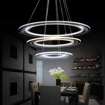 Modern pendente ilumina-se para a sala de estar, sala de jantar Círculo Anéis do corpo de acrílico Lâmpada de teto LED dispositivos elétricos de