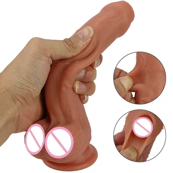 Recém-Chegados de Silicone Macio Prepúcio Vibrador com ventosa Pau Pênis Brinquedos Sexuais para as Mulheres, Gays Vagina, Anal, Masturbação, Sexo Adulto Brinquedo