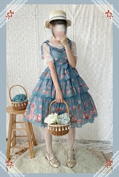 Lolita Vestido Cereja Macaron Impresso em Camadas Lolita Vestido JSK