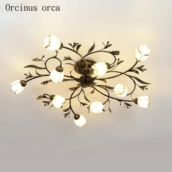 American personalidade criativa LED flor lâmpada de teto sala de estar, quarto, corredor Jardim Mediterrâneo retro ferro, lâmpada de teto