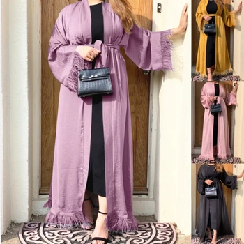 2022 Lã de Renda das Mulheres vestido Vestido de Abrir Abaya Femme Manto de Auxílio Marroquino Caftan Dubai Muçulmano de Luxo de Classe Alta Islã Roupas Kebaya