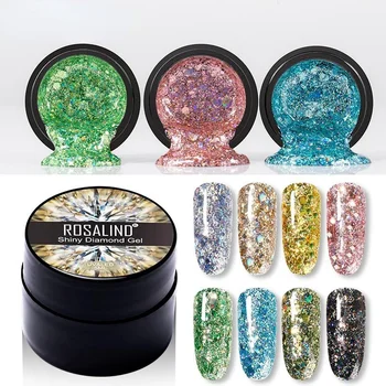5ml Diamante Brilhante Glitter Gel Unha polonês Híbrido Vernizes para Manicure Nail Art Design Gel polonês Topo e Base do Conjunto