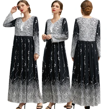 2022 Moda Muçulmana, As Mulheres De Vestido Longo Impresso Ramadã Islâmico Turquia, Oriente Médio Árabe Abaya Casual Primavera Dubai Kaftan Jilbab