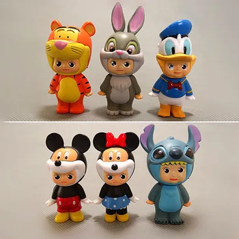 Disney Animation 6PCS Bonecos do Mickey Mouse, Pato Donald Minnie PVC Modelo de Brinquedo Decoração do Bolo de Trabalho Enfeites de Presente para as Crianças