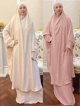 Ramadã, Eid com Capuz Abaya Mulheres Jilbab 2 peças de Conjunto de Longa Khimar Dubai Muçulmano Oração Vestuário árabe Vestido de Niqab, o Islã Kaftan Manto