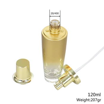 120ml de grande capacidade vidro de loção bomba de garrafa em ouro, vazio de névoa de spray de perfume distribuidor em gradiente de ouro