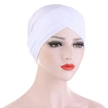 Novas Mulheres Muçulmanas Testa Cruz Turbante de Seda do Chapéu Headwrap Quimio Beanies Chapéu, Lenço Lenço Hijab Headwear