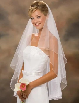 Nova Chegada Acessórios Do Casamento De Duas Camadas De Fita De Borda Branca, Marfim Véus De Casamento Véu De Noiva, Com Pente