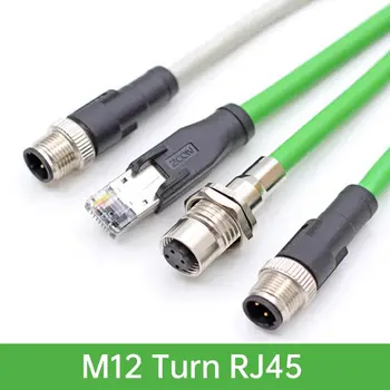 M12 de 4 Pinos D Código para Conector RJ45 Macho e Fêmea Conector de Fios Profinet Éter Gato Linha Ethernet do Roteador Interruptor Servo-Motor