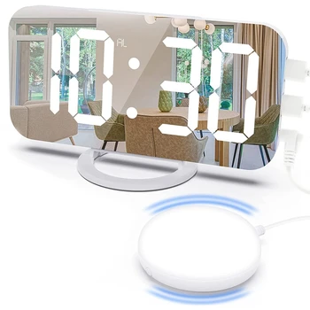 Relógio Digital,Alarme de Vibração do Relógio,com 2 USB, Portas de Carga,de 7 Polegadas, Espelho do DIODO emissor de Despertador Electrónico