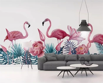 beibehang Personalizado Nórdicos Sudeste da Ásia Verdes Frescos Pintados à Mão, Planta Tropical Flamingo de Fundo, papel de parede, papel de Parede 3d