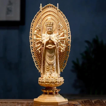Guanyin Grande Estátua De Buda Em Madeira Maciça Mil-Mão De Arte Moderna Escultura Chinesa Estátua De Buda, Decoração De Madeira