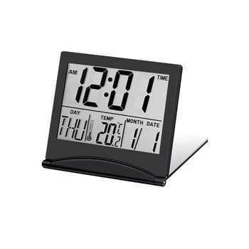 Eletrônico Dobrável LCD, Relógio Despertador Digital do ambiente de Trabalho Temperatura Higrômetro Relógio da Estação Meteorológica de Mesa Relógio de Mesa