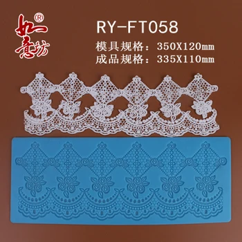 Ry-ft058 do silicone do produto comestível molde 35X12cm Flor de açúcar de renda tapete decoração de cupcake de cozimento ware açúcar artesanato molde