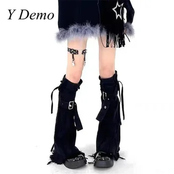 Y Demo Harajuku Jeans Perna Cobertura Mulheres Punk Splicing Curativo Meias Botas de Cobertura de Streetwear