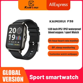 Kaimorui P38 Smart Watch Homens 1.69 polegadas Full Touch de Fitness Tracker Com Heart Rate Monitor de Sono Smartwatch Mulheres Para Android IOS