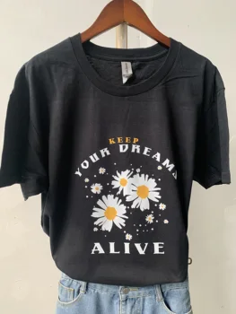 Seu Sonho Vivo Margarida Flor Camiseta Da Moda Harajuku T-Shirts Mulheres 2023 Verão Casual Roupas Femininas Extra 2% De Desconto