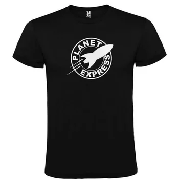 T-shirt preto roly planet express logotipo homens 100% algodão