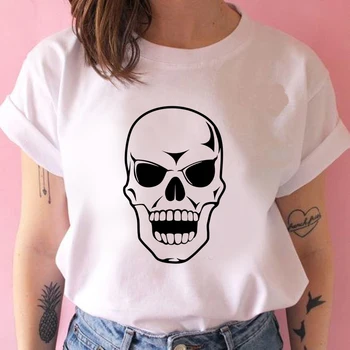 A Grande Onda de Estética T-Shirt das Mulheres Tumblr anos 90 a Moda Tee Gráfico Bonito E T-Shirts Esqueleto de animação de Verão Tops Femininos