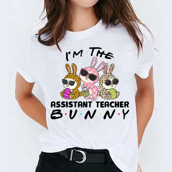 Mulheres Leopard Print T-shirts eu sou O Assistente do Professor Coelho Gráfica Tees Roupas femininas Professor de Vida Camisa Camisetas Mujer