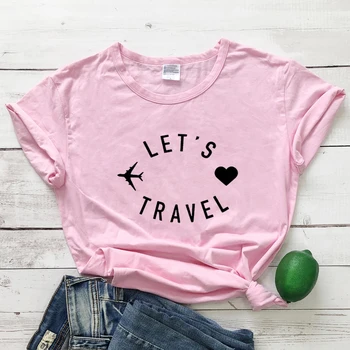 Vamos Viajar 100%Algodão T-shirt Engraçada Mulheres Gráfico o Modo de Avião Camiseta Casual de Verão Vacay ao ar livre T-Shirt em Cima de Drop Shipping