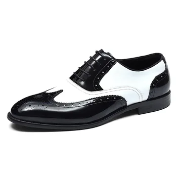 Novo Estilo de Mens Sapatos de Luxo Designer de Couro Genuíno Branca Preta parda Cor da Moda de Trabalho Brogues Sapatos para Homens Tamanho 46