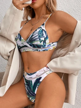 2022 Verão Novo Bikini Sexy Ajuste Fino e Fino Dividir Reunir Empate Maiô Férias de Praia, roupa de praia feminino 2 peças de Conjunto de Mulheres